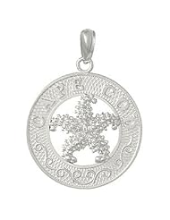 925 Solid Sterling Silver Travel Necklace Charm Pendant, Cape Cod On Round Frame, Star