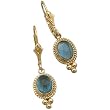 14K Yellow Gold Genuine London Blue Topaz Cabochon Dangle Fashion Earrings
