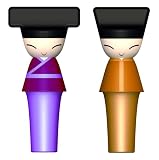 A di Alessi"King & Queen Chin" 2 Bottle Stops - Pink & Yellow set of 2