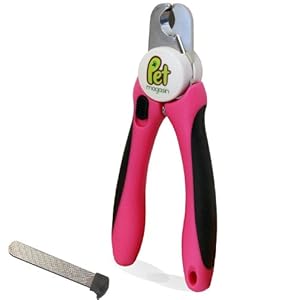 Dog Nail Clippers - Sharp and Strong Stainless Steel Blade for Medium and Large Breeds - Pet Nail Trimmer with Safety Stop and Nail File © Pet Magasin (Pink, Large)