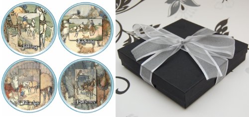 Gift Boxed Set of 4 Round Coasters Mary Tourtel Horses 3