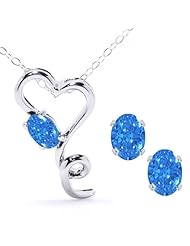 Carlo Bianca Fancy Blue 925 Sterling Silver Pendant Earrings Set Made With Swarovski Zirconia