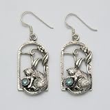 Sitting Cat with Onyx Earrings