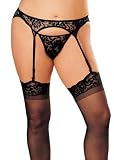 Lace Garter Belt and G-String Set - One Size (S-L) - Black or White