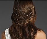 Gem Boho Style Fringe Tassel Hair Combs Cuff Pin Women Head Hairband Chain Double Hair Combs Cuff Head Clip Hairband Head Piece Hair Ornament(Color: Gold)