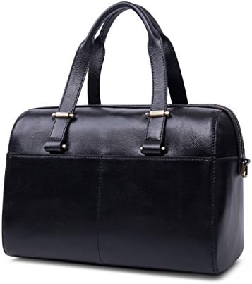 Safelake Black Genuine Leather Women Top Handle Satchel Handbag Shoulder Boston Bag