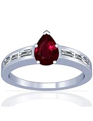 14K White Gold Pear Cut Ruby Ring With Sidestones