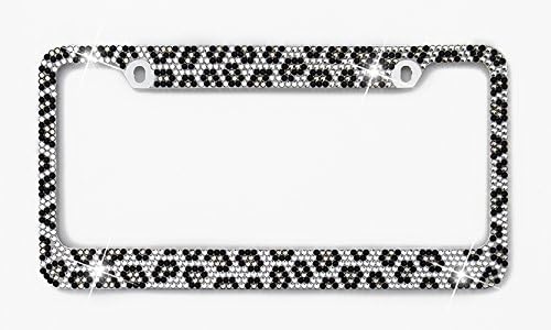 Car Candy 132-ACXG Bling Gray, Black & Clear Leopard Print Crystal License Plate Frame