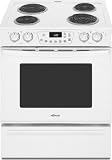 Whirlpool RY160LXT 30 Slide-in Electric Range with 4 Coil Burners, Porcelain Cooktop Surface, Self-Clean Oven and Storage Drawer