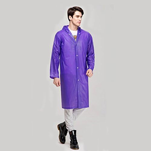 T&amp;B Unisex Lightweight PVC Long Size Hooded Raincoat Reusable Outdoor Rainwear (Purple)