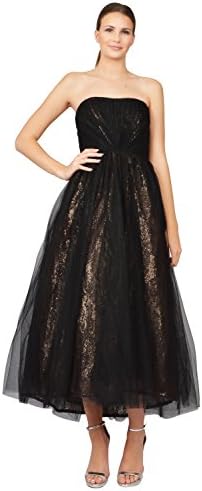 ML Monique Lhuillier Tulle Metallic Sequin Lace Strapless Gown Dress
