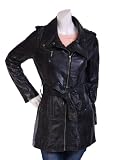 Ladies Trench Leather Jacket Katia Black Womens 3/4 Length Fitted Leather Coat