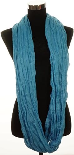 Fashion Crinkled Lightweight Circle Loop Infinity Scarf for Women - Neon - Solid Colors (Blue)