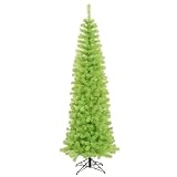10′ Pre-Lit Chartreuse Green Artificial Pencil Christmas Tree – Green Lights