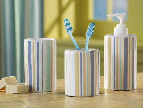 Pastel Stripe Bathroom Accessory Set by Collections Etc