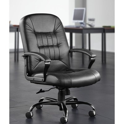Big & Tall Black Leather Swivel Desk Chair w Padded Arms On Sale