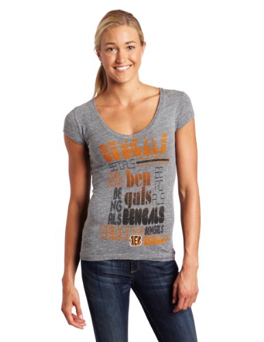 NFL Women's Cincinnati Bengals Victory Play III Short Sleeve Deep V-Neck Tri-Blend Tee (Tri Gray Heather, Medium)