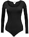 BEKDO Womens Basic Solid Long Sleeve Scoop Neck Bodysuit with Stretch-S-BLACK