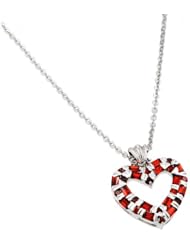 Sterling Silver Double Layer Heart Red Color Baguette and Round Shape CZ Necklace , Includes Adjustable 16 or 18 Inch Rolo Chain.