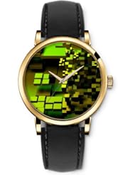 SPRAWL Aanalog Fashion Series Gold Ladies Watches of Genuine Black Leather Strap,Unique Wrist Watch for Women Girls Designed with Cubes in different dimensions