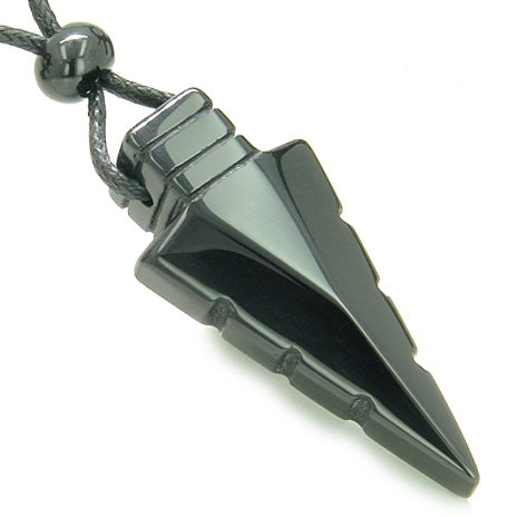Arrowhead Magic Amulet Black Onyx Gemstone Spiritual Protection Powers Crystal Point Lucky Charm Pendant Necklace Picture
