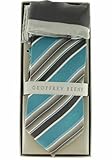 Geoffrey Beene B Awning Stripe Tie and Pocket Square Teal/Black/Grey