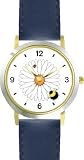 Bee & Ladybug or Lady Bug on Daisy Flower – Bee or Bumblebee – JP – WATCHBUDDY® DELUXE TWO-TONE THEME WATCH – Arabic Numbers – Blue Leather Strap-Size-Children’s Size-Small