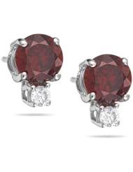 0.06 Cts Diamond & 2.28 Cts Red Zircon Earrings in 18K White Gold
