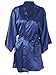 Simplicity Women's Silk Satin Short Bridal Kimono Robe Sleepwear Bathrobe, Dark Blue