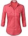 Luna Flower Women's Side Ribbed Panel Stylish Button Down Solid Color Shirts
