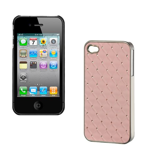LUXMO SHABBY CHIC PINK CHROME STUDDED DIAMOND CASE COVER FOR APPLE iPHONE 4S 4