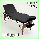 FeelGoodUK Pro Flip Folding Portable Wooden Massage Table Couch Bed 14.5kg - TM02 - Rounded Table Corners + FREE Accessories & FREE Carry Bag - 3 Section (BLACK)