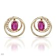 Earrings With 1.42ctw Precious Stones - Genuine Diamonds and Rubies Yellow Gold Length 13mm