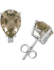 12X8mm Pear Smokey Quartz and Diamond Stud Earrings in 14K White Gold