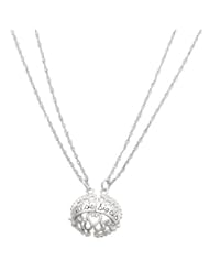 Sterling Silver One Sided Shareable Lil Sis Big Sis Flowered Circle Charm with Two Thin Singapore Necklace