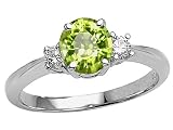 1.35 cts Genuine Peridot and Diamond Engagement Ring - 14kt White or Yellow Gold