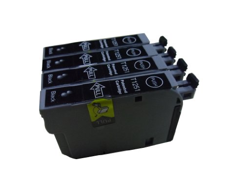 4 Packs of pigment black Non-OEM ink cartridge for Epson 125 T1251 black cartridge and NX125 NX127, NX420, NX625, Workforce 320, Workforce 323, 325 , 520 printers.