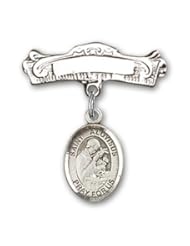Sterling Silver Baby Badge with St. Aloysius Gonzaga Charm and Arched Polished Badge Pin