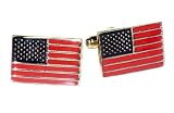 Gold-Tone Men's Cuff Links AMERICAN FLAG Cufflinks