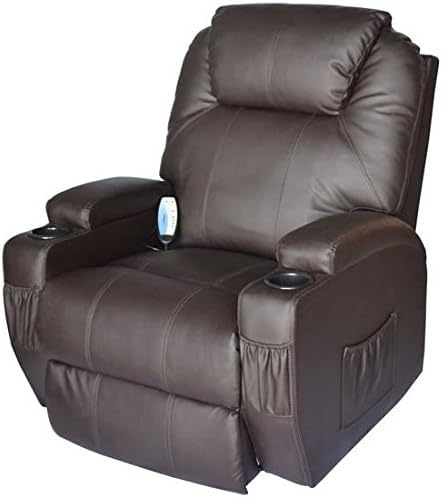 Deluxe Heated Vibrating PU Leather Massage Recliner Chair, Brown