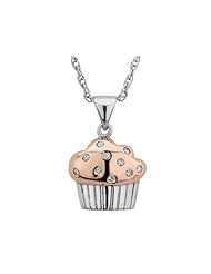 Diamond Cupcake Pendant Necklace in Sterling Silver with 14K Rose Pink Gold Plating and Chain