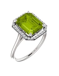 14K White Gold 10.00x8.00mm Emerald Cut Peridot and Diamond Halo-Style Ring -- LIFETIME WARRANTY