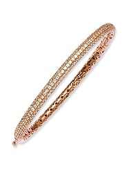 Sterling Silver Pink Plated with CZ Hinged Bangle