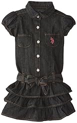 Girls Denim/Jersey/Polyester Tiered Shirred  Sequined General Print Elasticized   Waistline  Dress With Ruffles