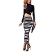 Missord Long Sleeve Black And White Striped Bodycon 2 Piece Dress Medium Black