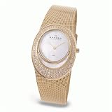 Skagen Ladies Stainless Steel Gold IP Oval with White Dial and Crystal Bezel and Gold Mesh Band --... by Skagen