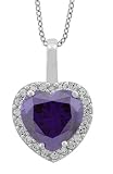 Platinum Plated Sterling Silver Large Purple Heart-Shaped Cubic Zirconia Pendant, 16+2 Extender