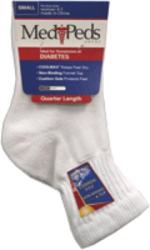 Medipeds Diabetic Quarter Sock, White, Small (Pair of 2 Each)