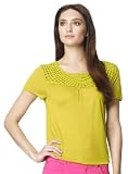 Jones New York Women’s Plus-Size Short Sleeve Scoop Printed with Crochet Yoke, Palm Green Multi, 2X