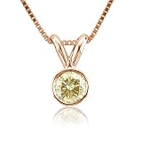 14k Rose Pink Gold Solitaire Yellow Orange Diamond Pendant Necklace - 0.25 carat